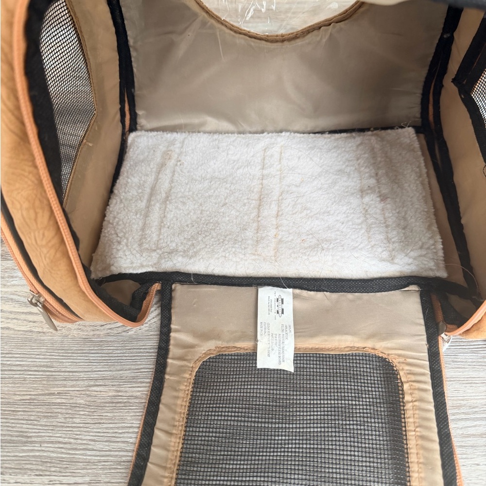 Small Tan Pet Carrier with Black Accents - Picture 3 of 5